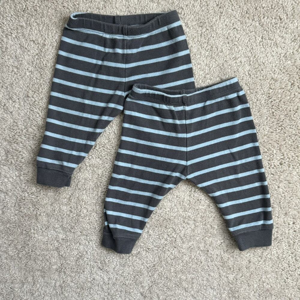 * Bundle 0-3 Months RUUM Blue/Gray Striped Pants 100% Cotton